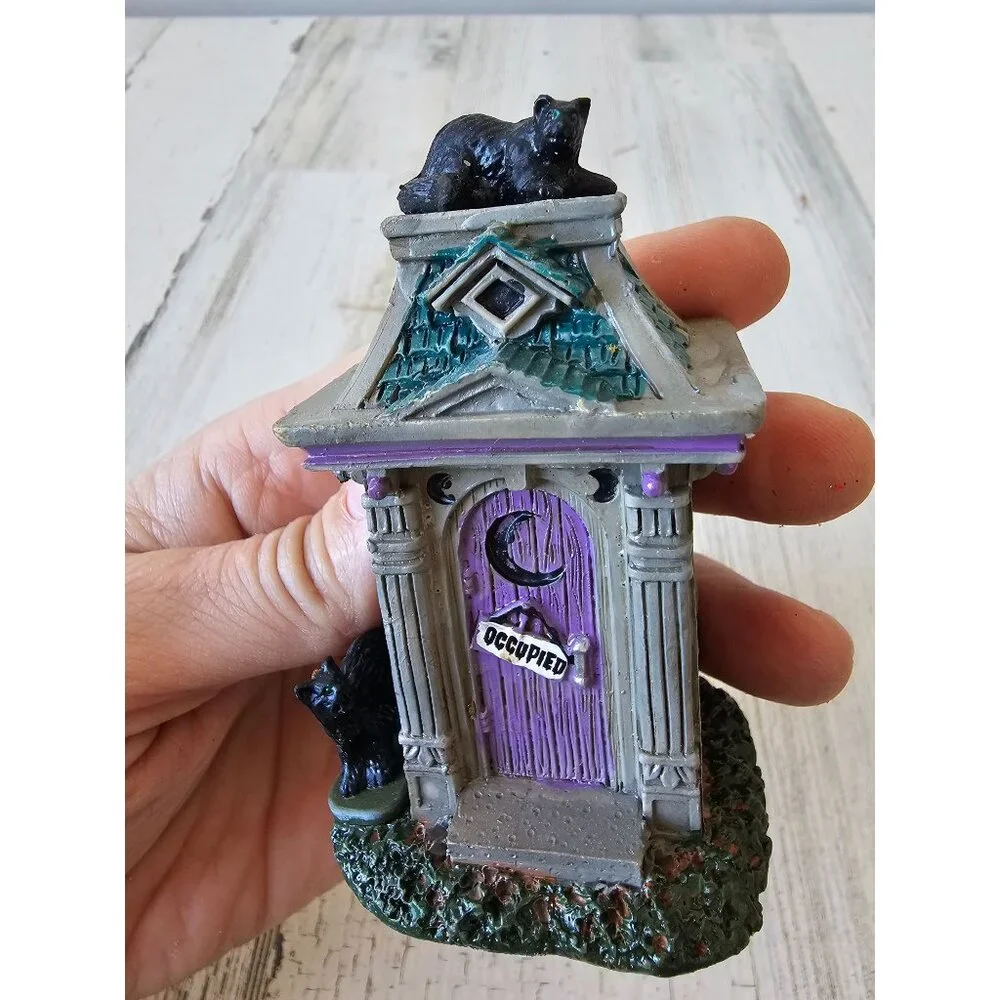 Lemax Halloween outhouse‎ cemetery cat accessory village decor